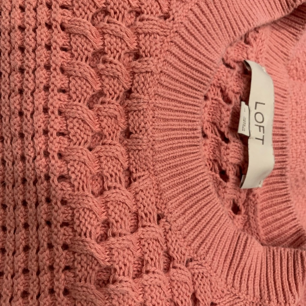 Loft Open Knit Crochet Dusty Pink Cotton Sweater Sleeveless - Picture 2 of 2